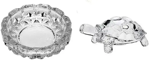 Elegant Crystal Glass Ashtray & Turtle Showpiece – Luxurious Home Décor
